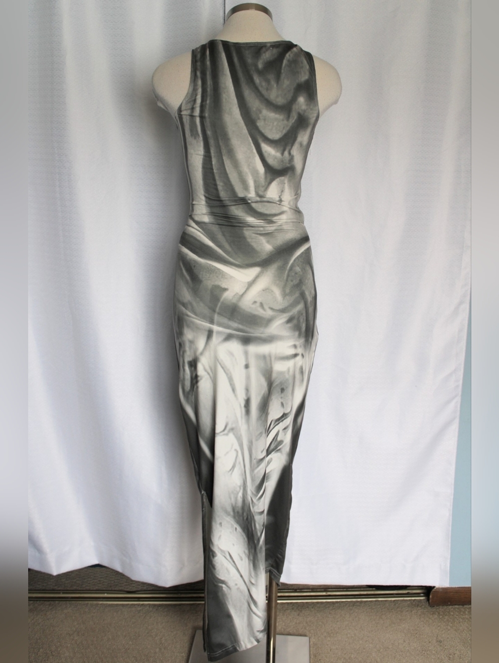 SHEIN ICON Gray White Tie Dye Mesh Maxi Dress XS - Picture 2 of 9